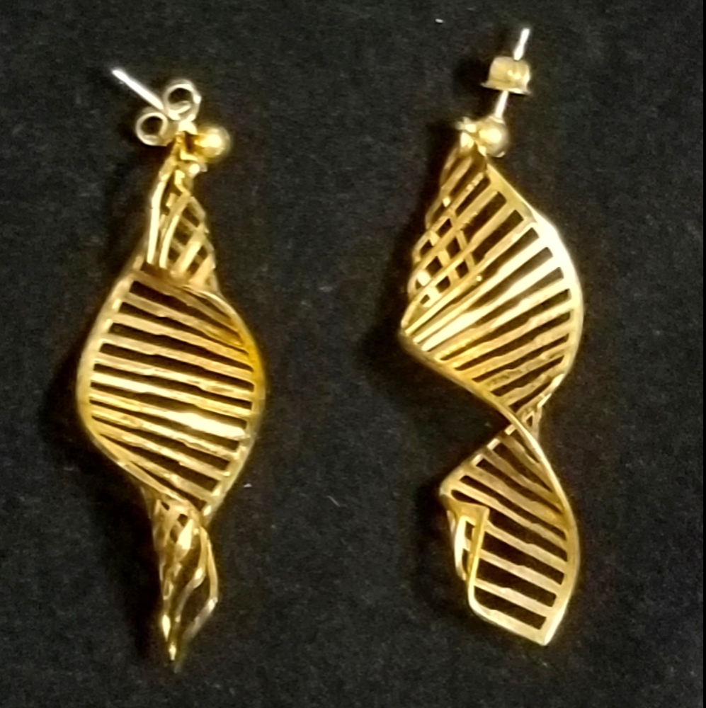 Yellow Gold Spiral Dangle Earrings